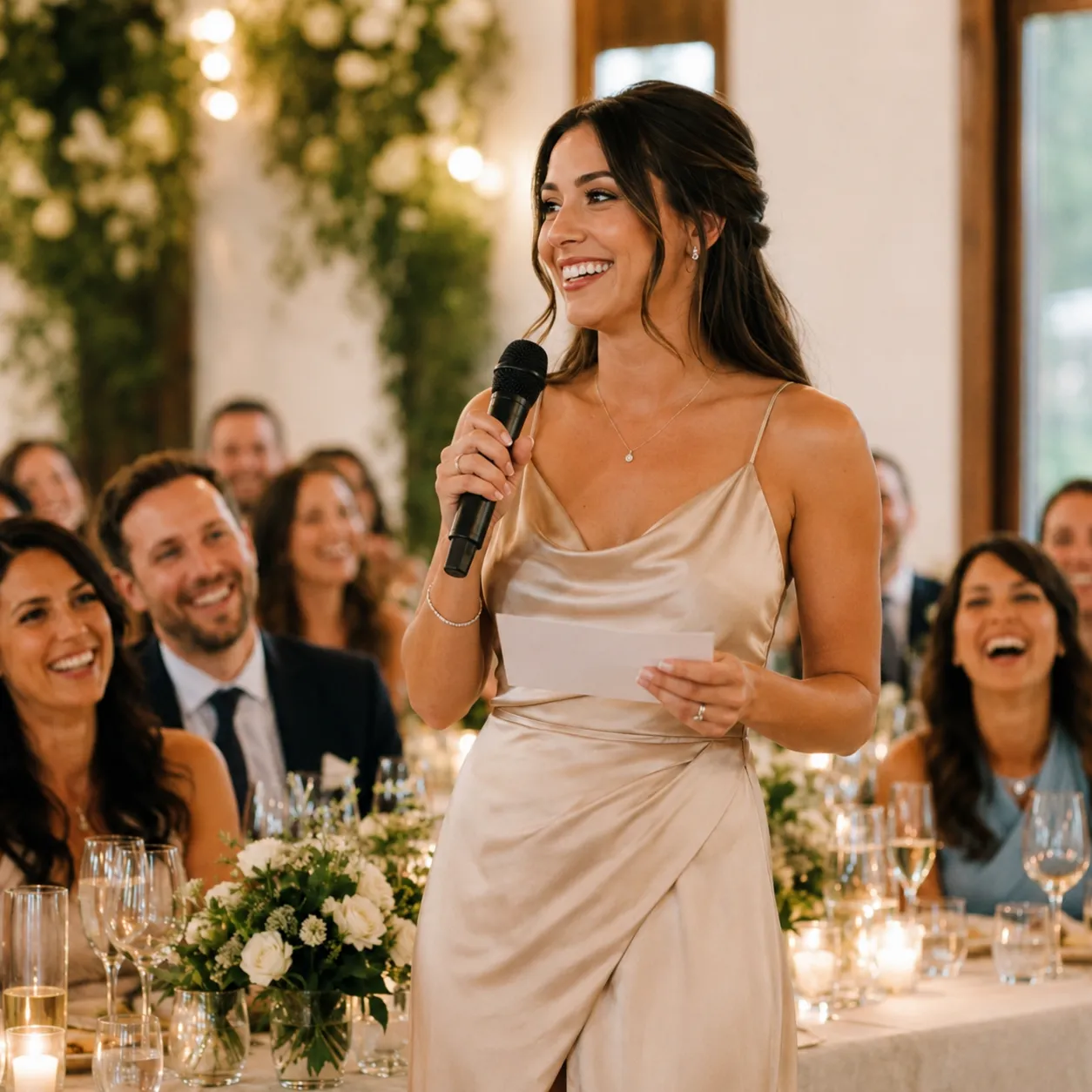 Maid of honor giving a heartfelt wedding speech