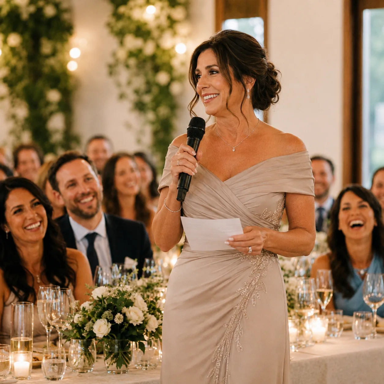 Mother of the bride giving a wedding speech