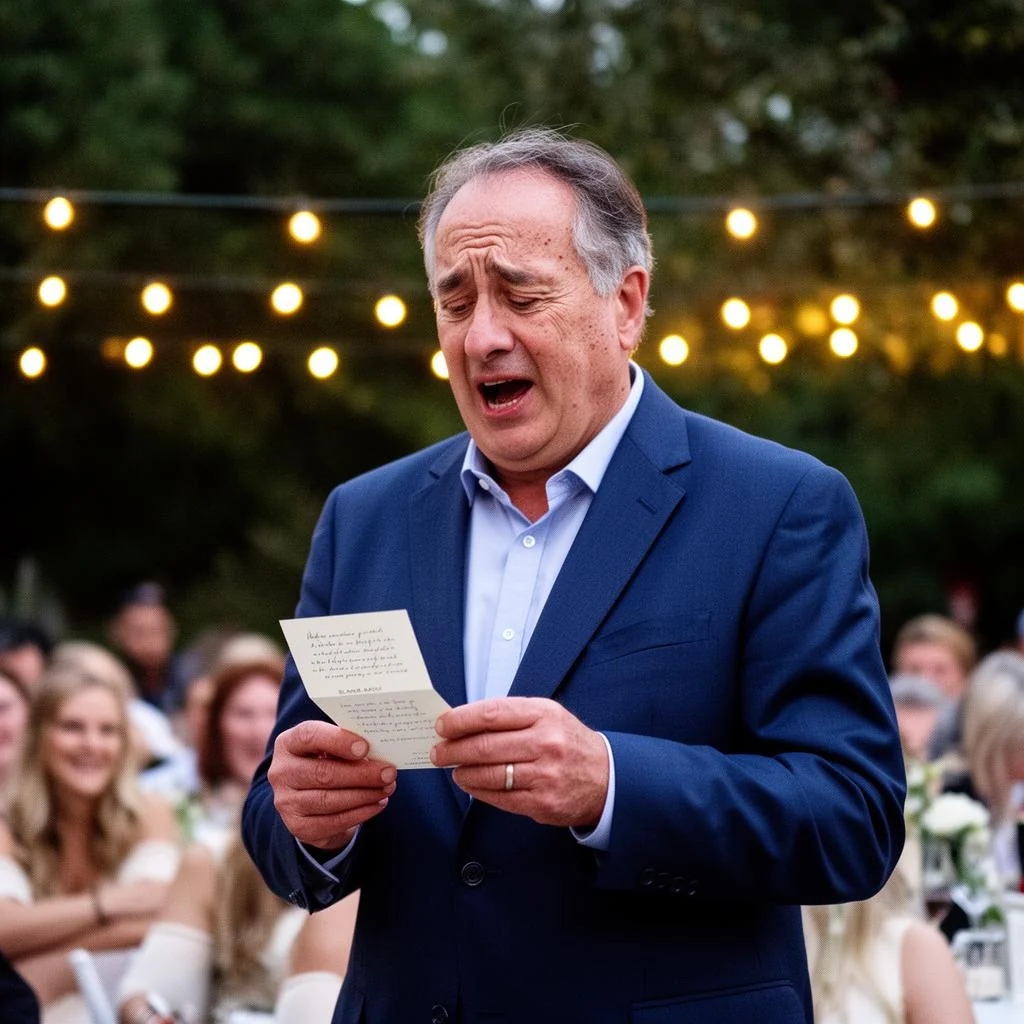 Father reviewing structured speech template