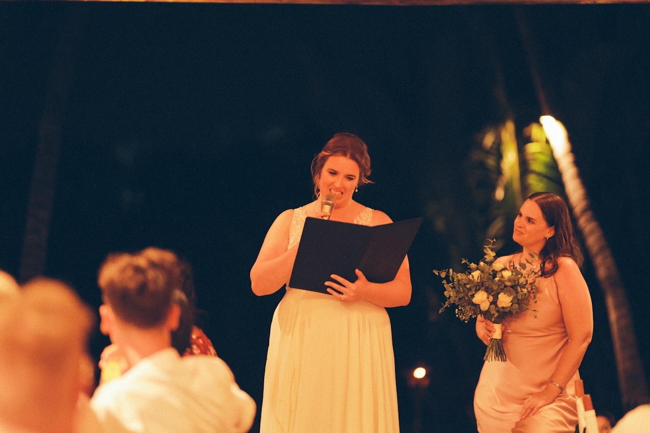 Maid of honor giving a heartfelt wedding speech